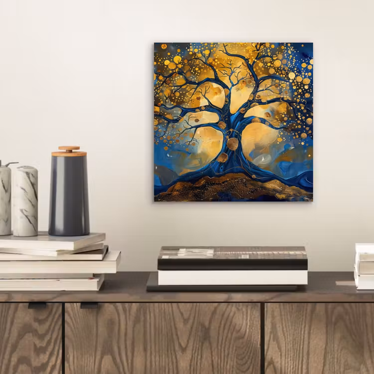 Boom - Levensboom - Blauw - Goud aluminium wit klein -sfeer1