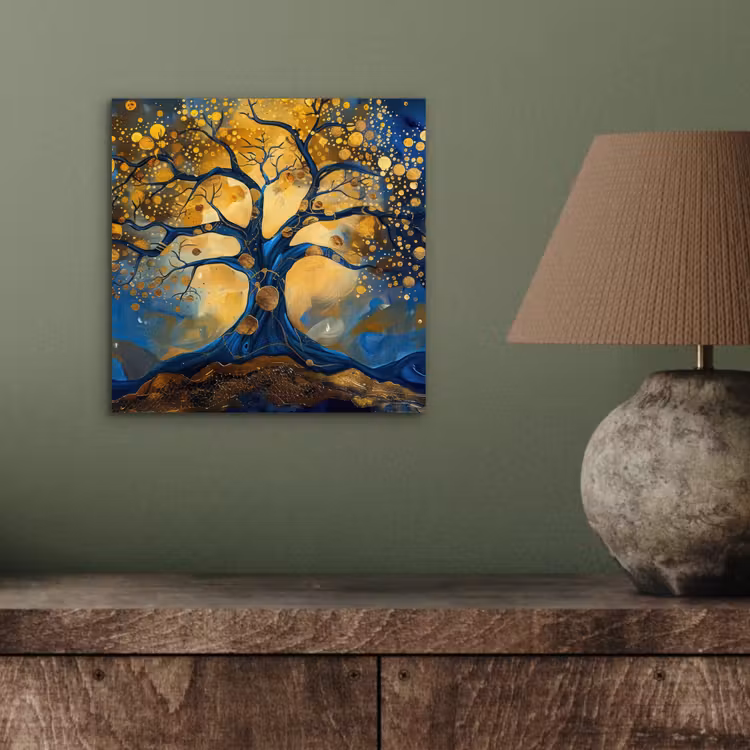 Boom - Levensboom - Blauw - Goud aluminium wit klein -sfeer2