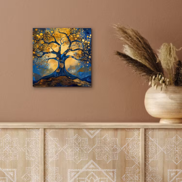 Boom - Levensboom - Blauw - Goud aluminium wit klein -sfeer4