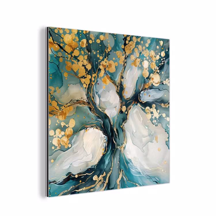 Boom - Modern - Verflook - Turquoise - Goud aluminium wit klein -3d