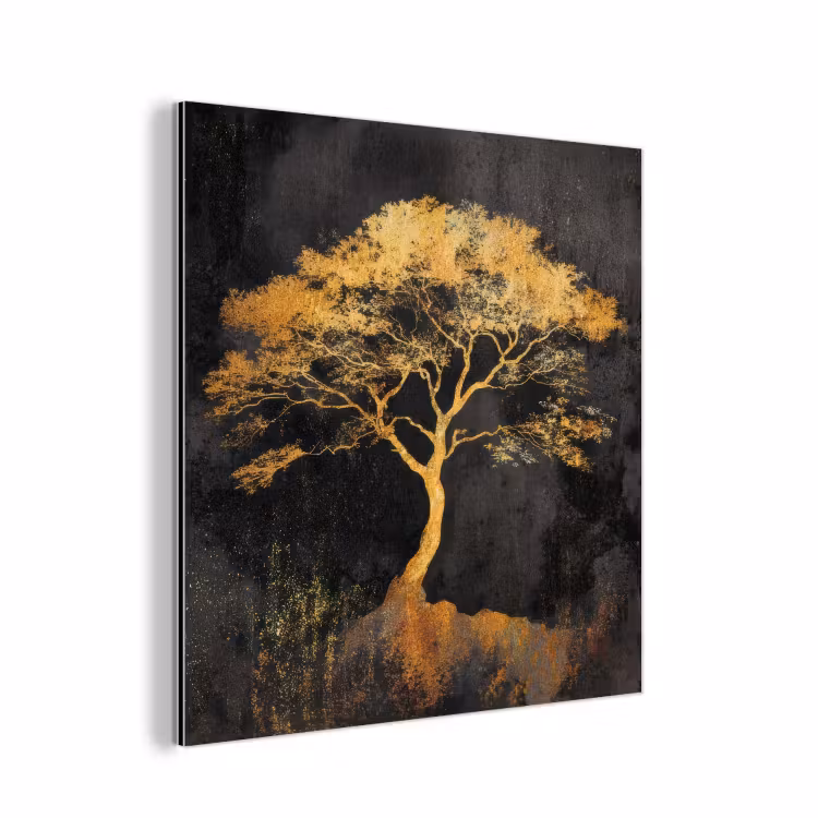 Boom - Schilderij - Goud - Abstract aluminium wit klein -3d