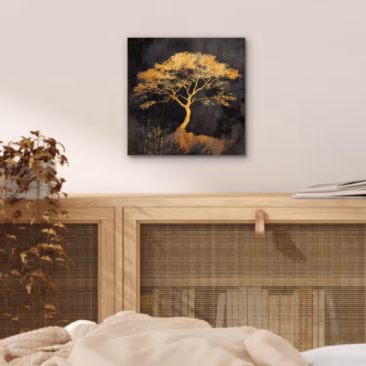Boom - Schilderij - Goud - Abstract aluminium wit klein -sfeer3