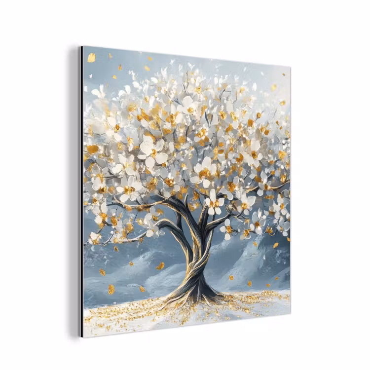 Boom - Winter - Levensboom - Modern - Goud aluminium wit klein -3d