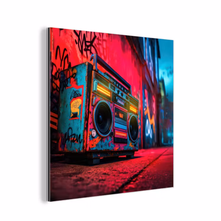 Boombox - Rood - Graffiti - Neon aluminium wit klein -3d