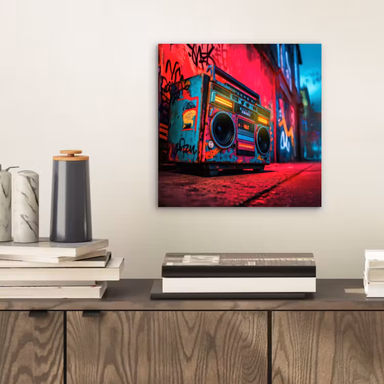 Boombox - Rood - Graffiti - Neon aluminium wit klein -sfeer1