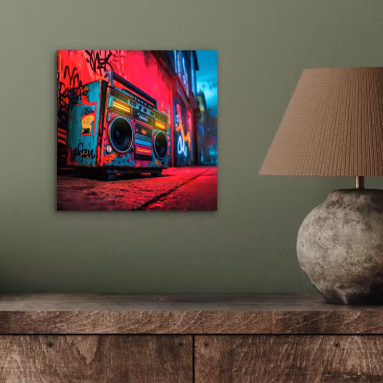 Boombox - Rood - Graffiti - Neon aluminium wit klein -sfeer2