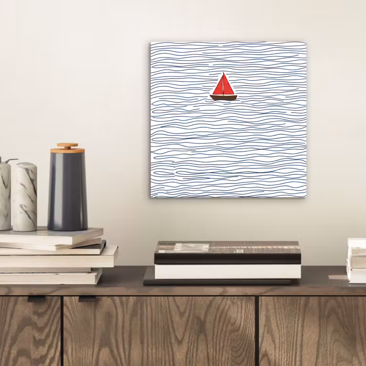 Boot - Water - Rood - Illustratie - Minimalistisch aluminium wit klein -sfeer1