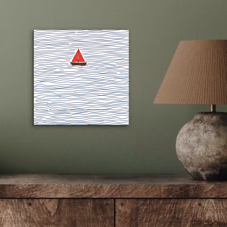 Boot - Water - Rood - Illustratie - Minimalistisch aluminium wit klein -sfeer2