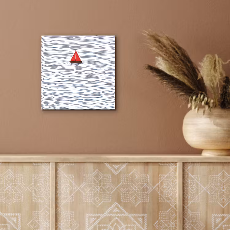 Boot - Water - Rood - Illustratie - Minimalistisch aluminium wit klein -sfeer4
