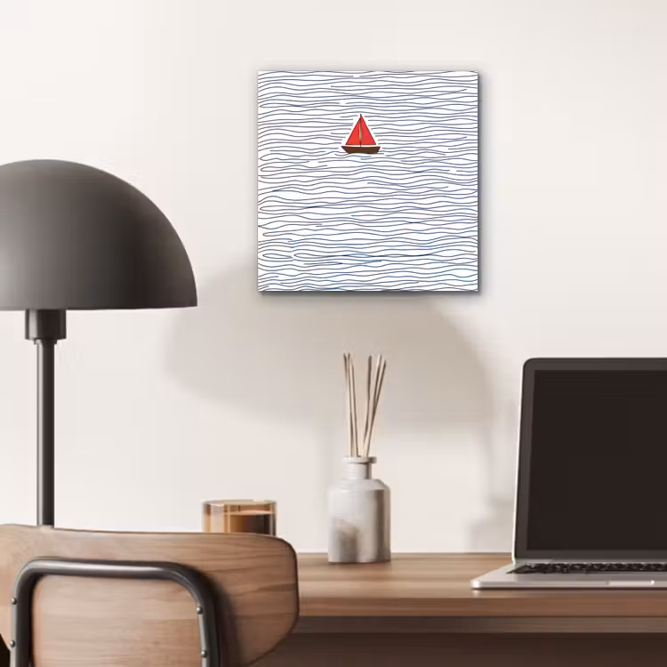 Boot - Water - Rood - Illustratie - Minimalistisch aluminium wit klein -sfeer5