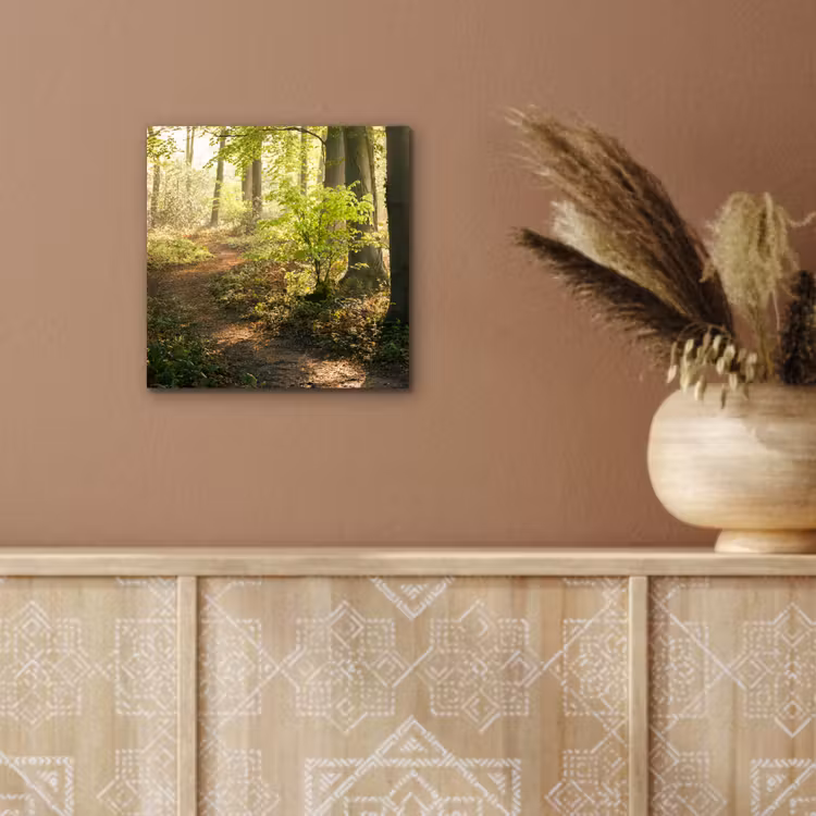 Bos - Bomen - Pad - Zon - Planten - Bladeren - Natuur aluminium wit klein -sfeer4