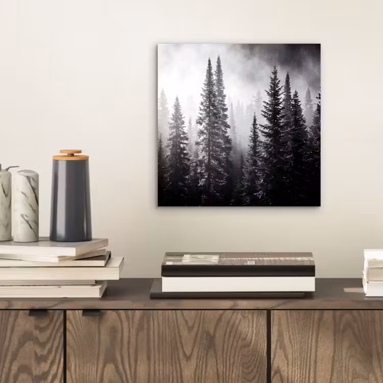 Bos - Mist - Winter - Monochroom - Natuur aluminium wit klein -sfeer1
