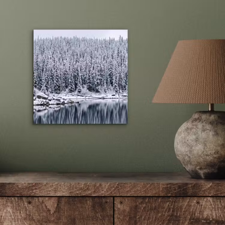 Bos - Reflectie - Meer - Winter - Serene aluminium wit klein -sfeer2