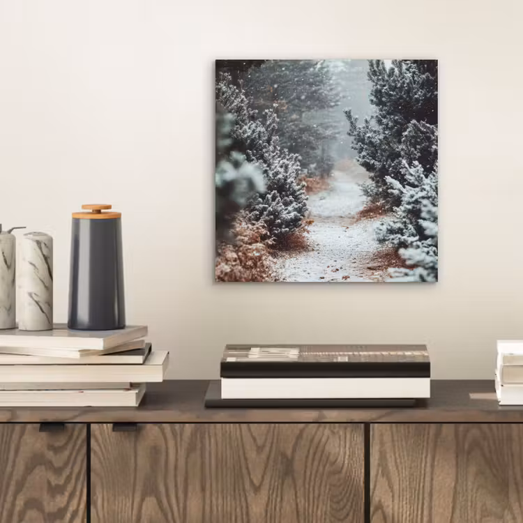 Bos - Winter - Bomen - Natuur - Pad - Sneeuw aluminium wit klein -sfeer1