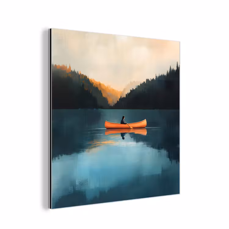 Bossen - Meer - Kano - Oranje aluminium wit klein -3d