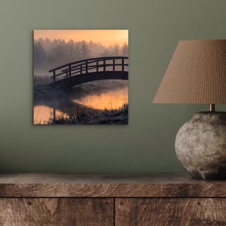 Brug - Mist - Bomen - Water aluminium wit klein -sfeer2