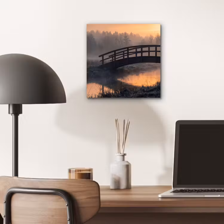 Brug - Mist - Bomen - Water aluminium wit klein -sfeer5