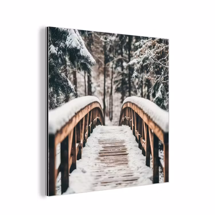 Brug - Winterlandschap - Bos - Natuur - Sneeuw aluminium wit klein -3d