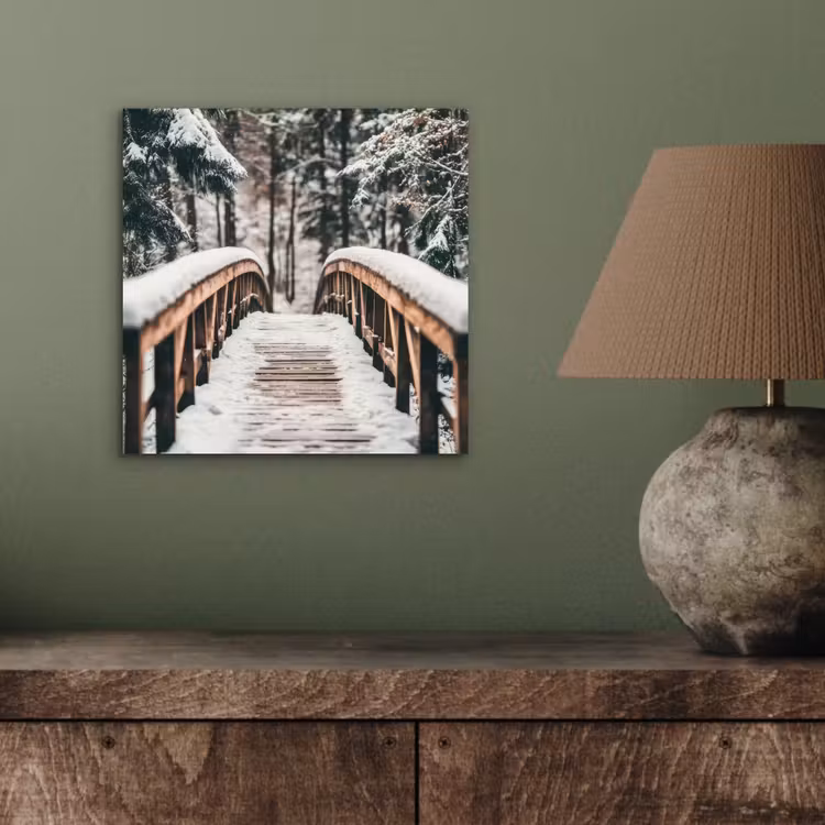 Brug - Winterlandschap - Bos - Natuur - Sneeuw aluminium wit klein -sfeer2