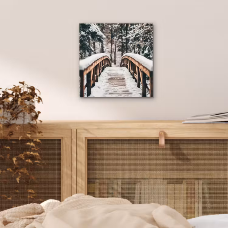 Brug - Winterlandschap - Bos - Natuur - Sneeuw aluminium wit klein -sfeer3