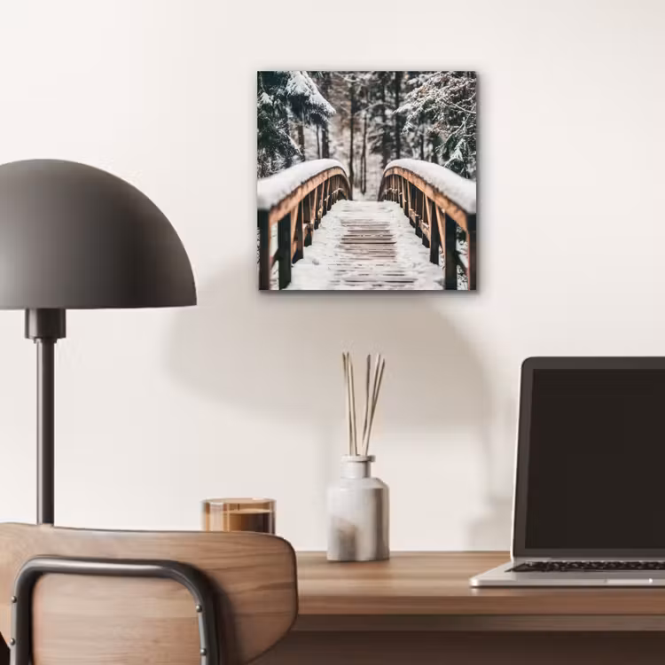 Brug - Winterlandschap - Bos - Natuur - Sneeuw aluminium wit klein -sfeer5