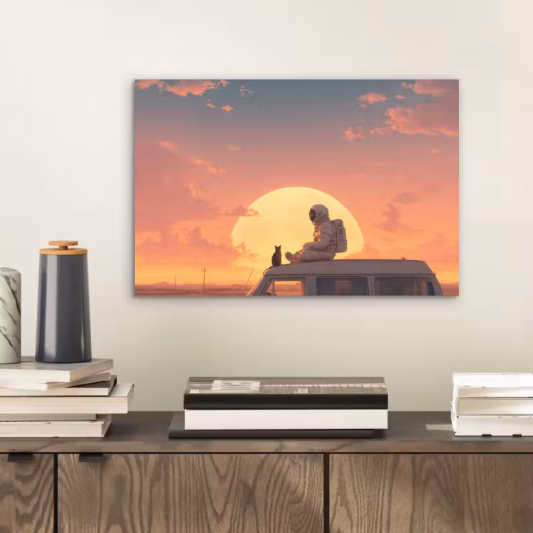 Busje - Kat - Zonsondergang - Oranje aluminium wit klein -sfeer1