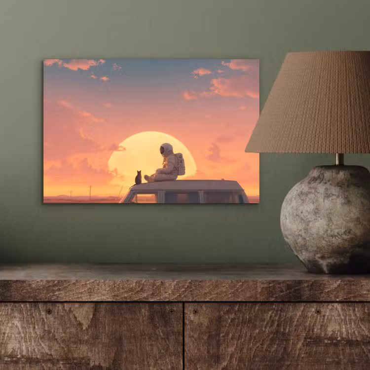 Busje - Kat - Zonsondergang - Oranje aluminium wit klein -sfeer2
