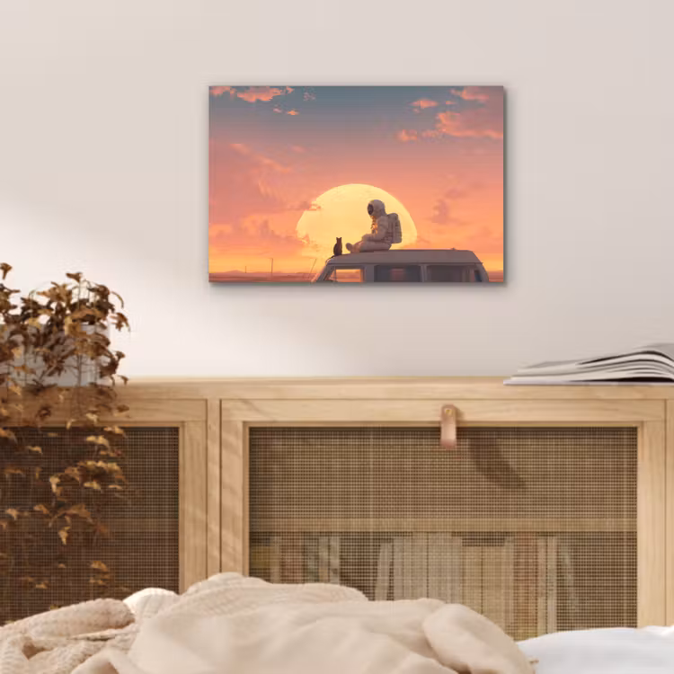 Busje - Kat - Zonsondergang - Oranje aluminium wit klein -sfeer3