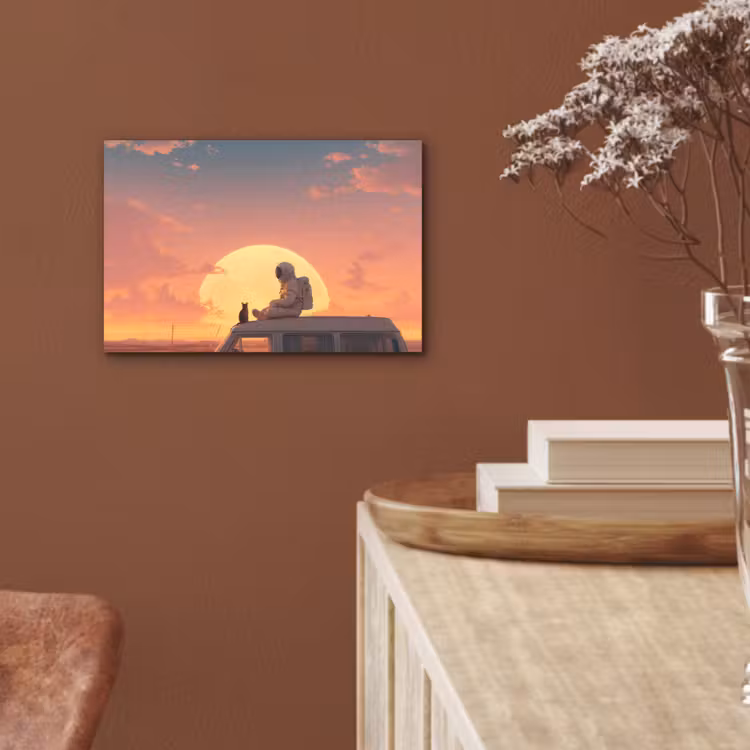 Busje - Kat - Zonsondergang - Oranje aluminium wit klein -sfeer4