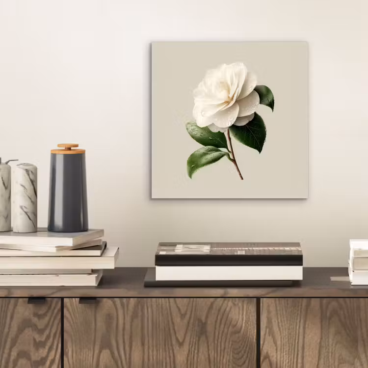 Cameliabloem - Wit - Groen aluminium wit klein -sfeer1