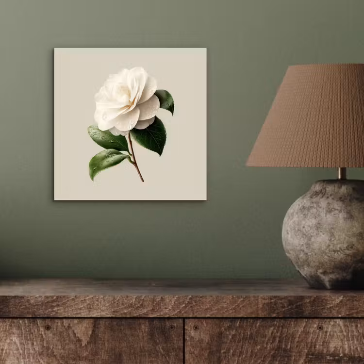Cameliabloem - Wit - Groen aluminium wit klein -sfeer2