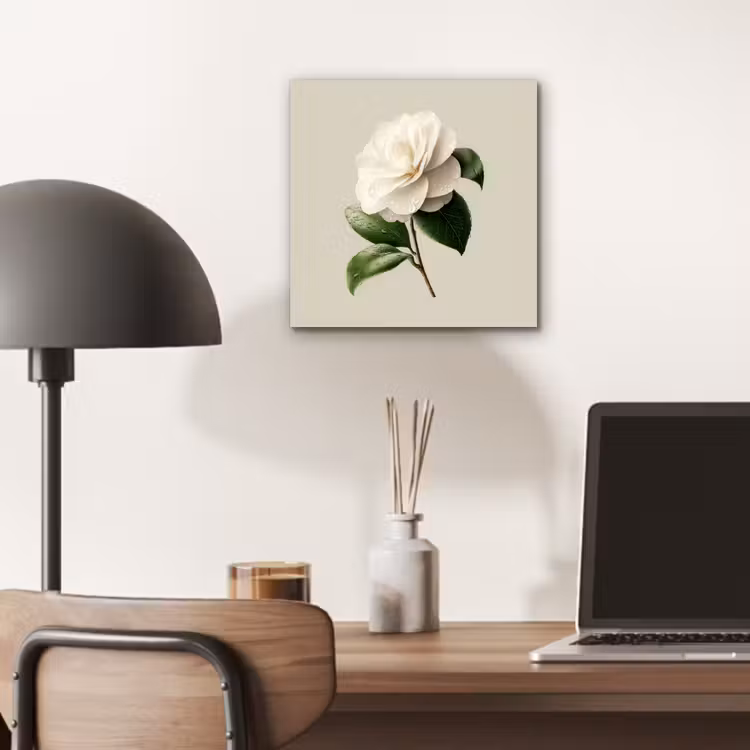 Cameliabloem - Wit - Groen aluminium wit klein -sfeer5