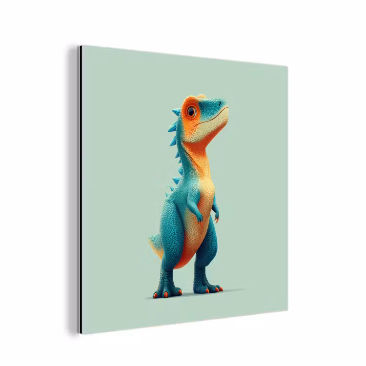 Cartoon - Dino - Oranje - Stekels aluminium wit klein -3d