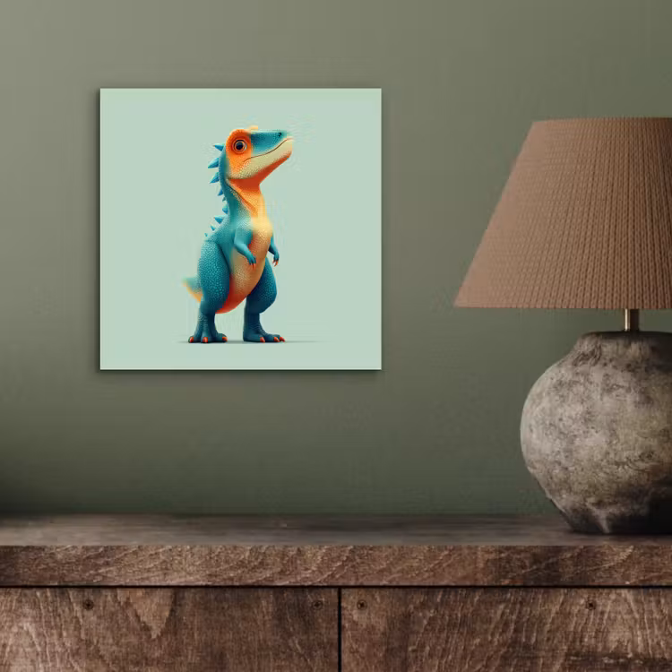 Cartoon - Dino - Oranje - Stekels aluminium wit klein -sfeer2