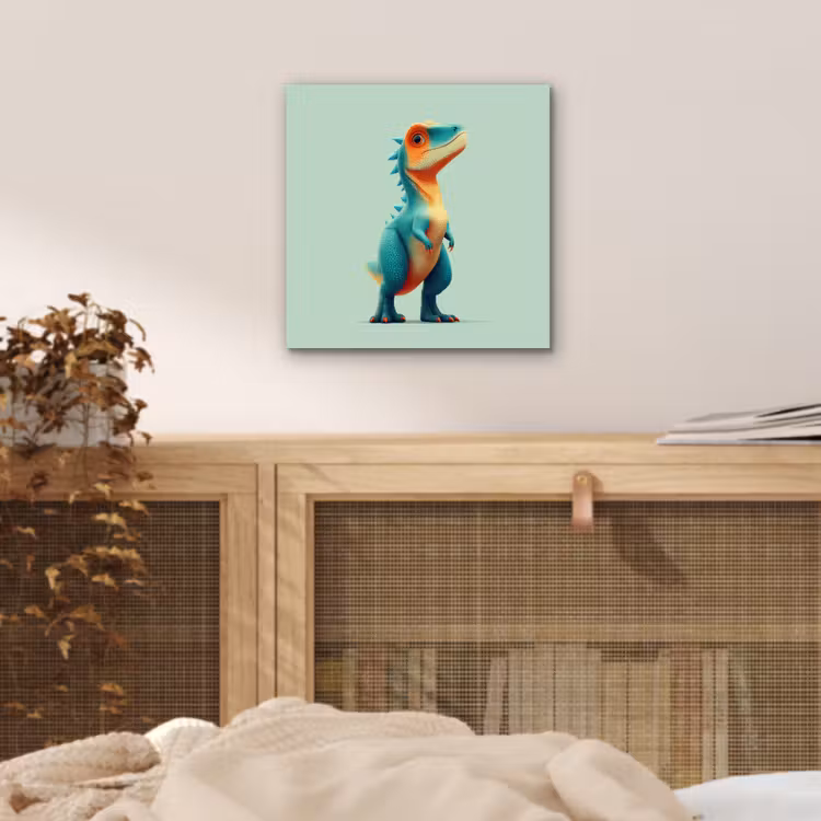 Cartoon - Dino - Oranje - Stekels aluminium wit klein -sfeer3