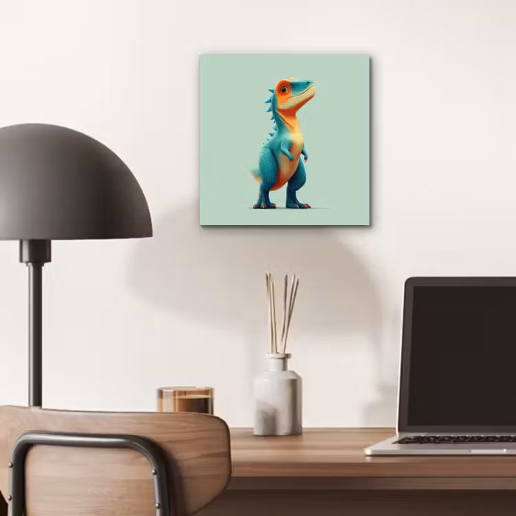 Cartoon - Dino - Oranje - Stekels aluminium wit klein -sfeer5