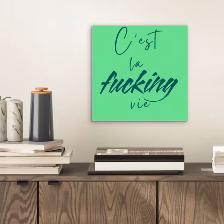 c'est la fucking vie - Groen - Penseelstijl aluminium wit klein -sfeer1