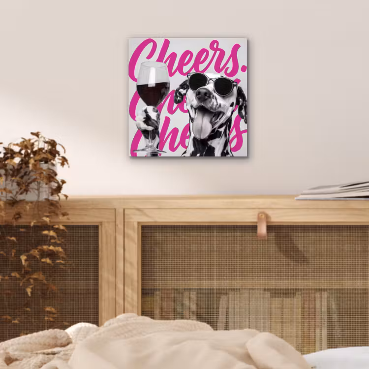 Cheers - Hond - Roze - Wijn aluminium wit klein -sfeer3