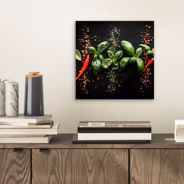 Chilipepers - Basilicum - Blaadjes - Rood aluminium wit klein -sfeer1