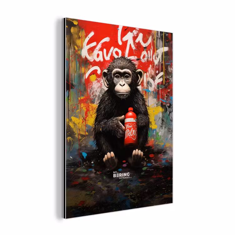 Chimpansee voor graffiti muur aluminium wit klein -3d