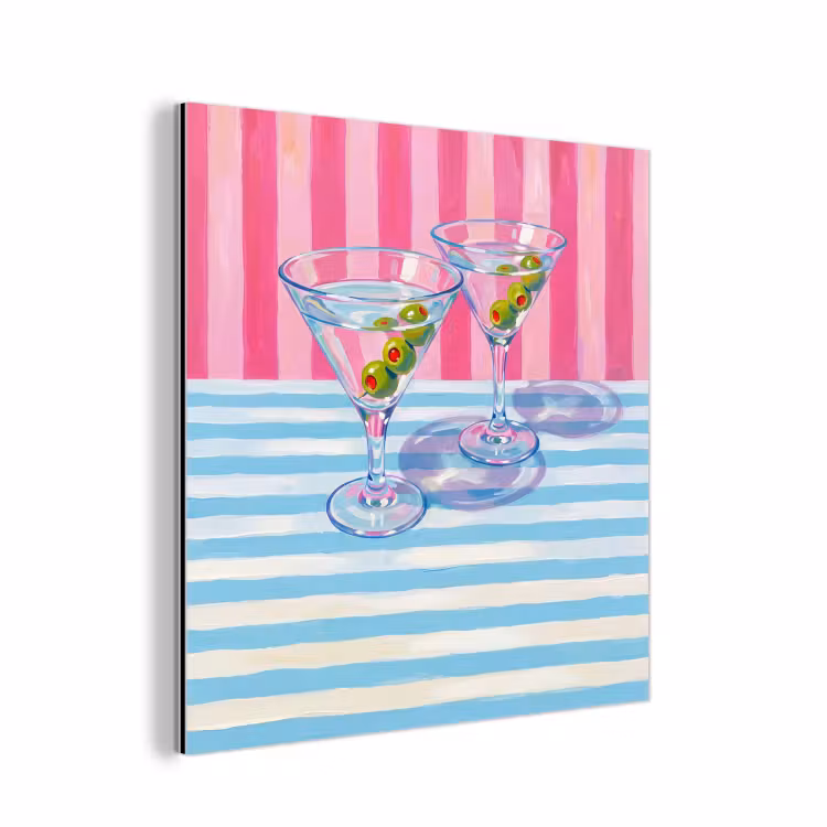 Cocktail - Olijven - Kunst - Modern - Roze aluminium wit klein -3d