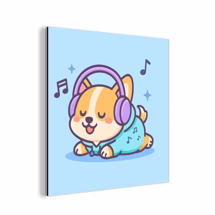 Corgi - Koptelefoon - Blauw - Muzieknoten aluminium wit klein -3d