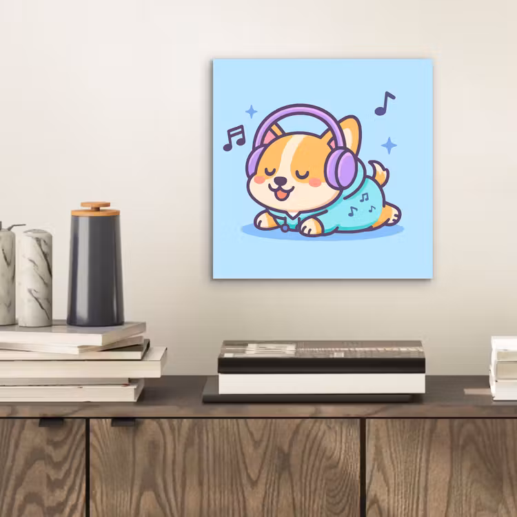 Corgi - Koptelefoon - Blauw - Muzieknoten aluminium wit klein -sfeer1