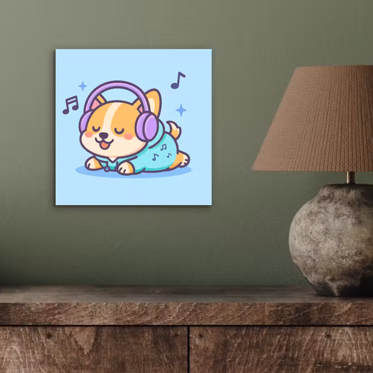 Corgi - Koptelefoon - Blauw - Muzieknoten aluminium wit klein -sfeer2