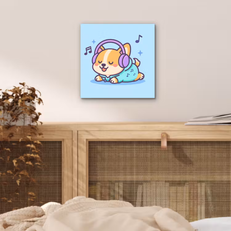 Corgi - Koptelefoon - Blauw - Muzieknoten aluminium wit klein -sfeer3
