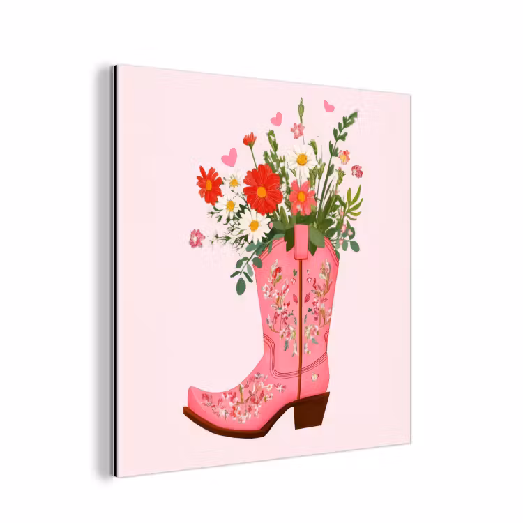 Cowboylaarzen - Roze - Boeket - Bloemen aluminium wit klein -3d