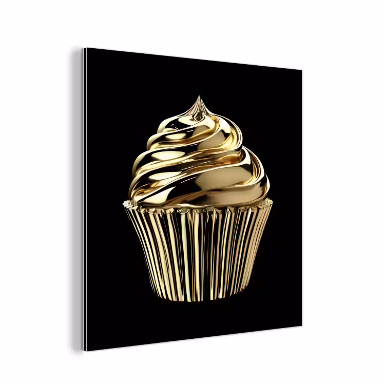 Cupcake - Eten - Goud - Zwart aluminium wit klein -3d