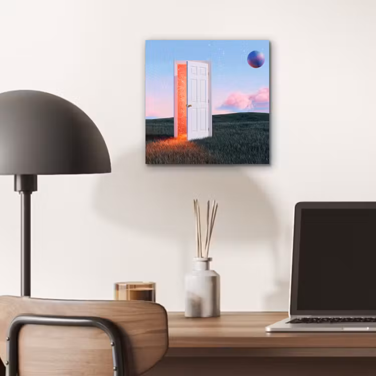 Aluminium schilderij - Deur - Fantasie - Ruimte - Deur - Fantasie - Ruimte aluminium wit klein