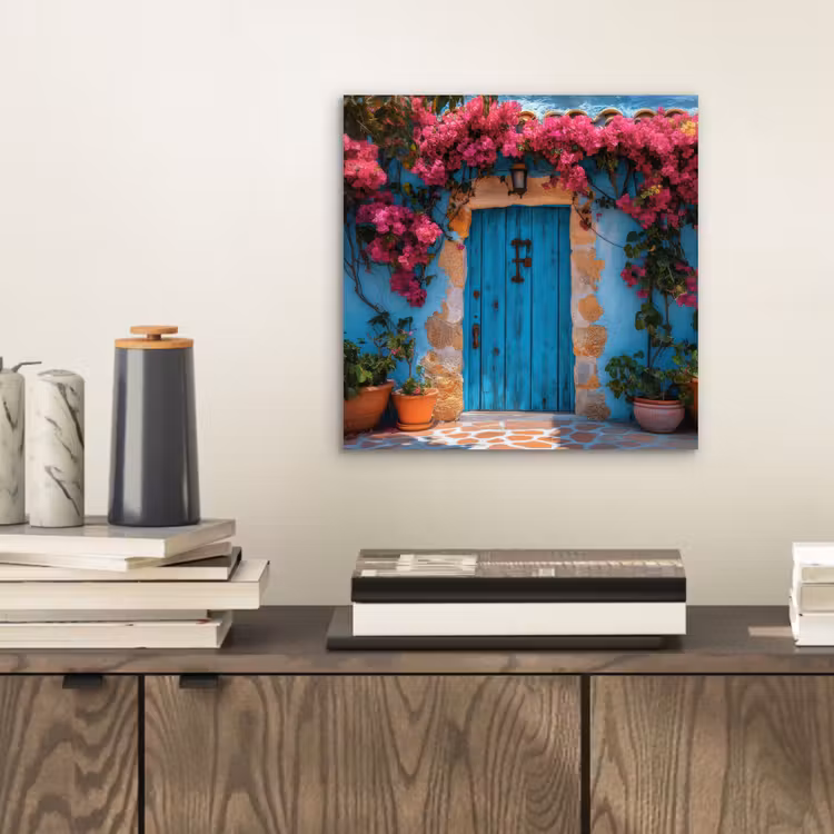 Deur - Hout - Bloemen - Blauw aluminium wit klein -sfeer1