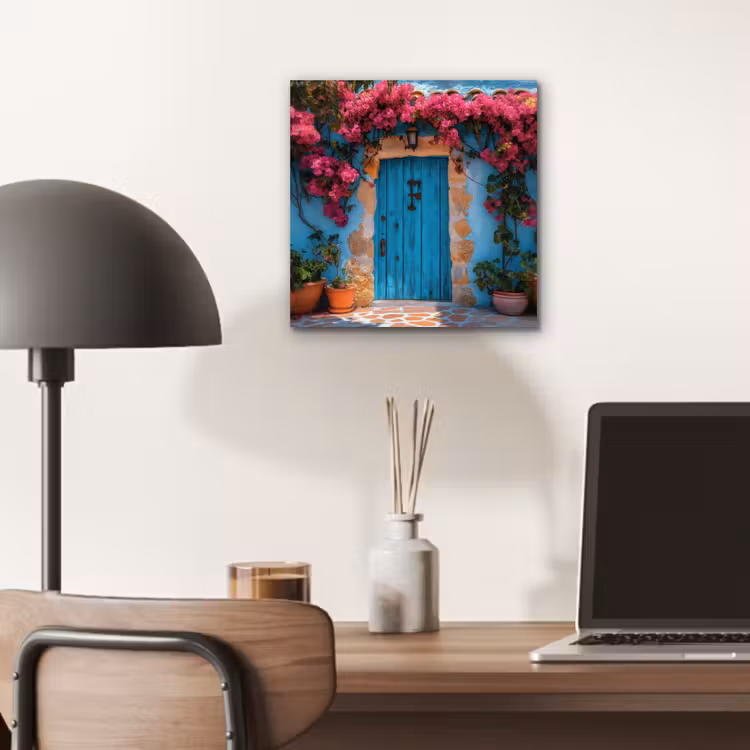 Deur - Hout - Bloemen - Blauw aluminium wit klein -sfeer5